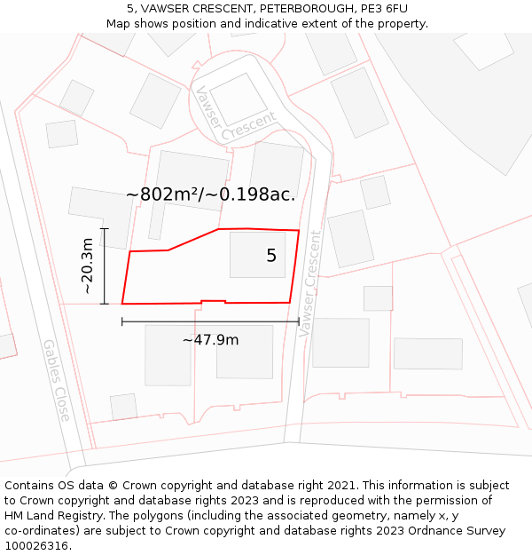 5, VAWSER CRESCENT, PETERBOROUGH, PE3 6FU: Plot and title map