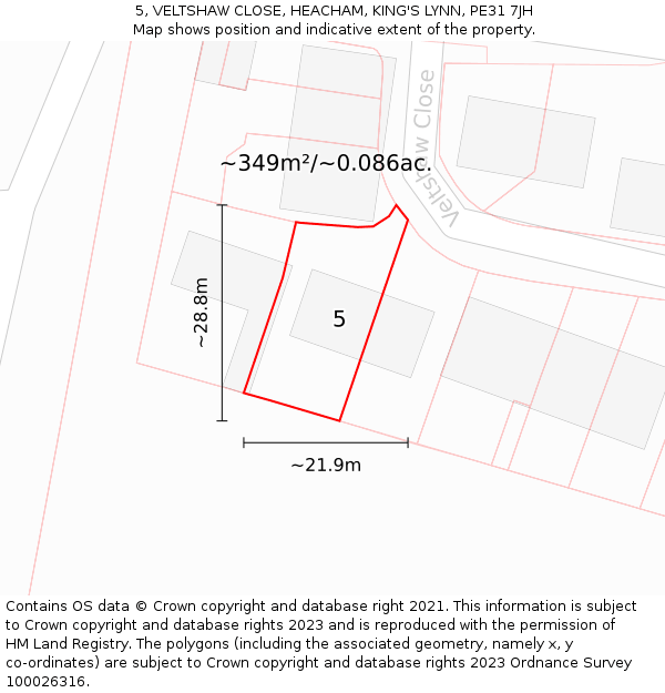 5, VELTSHAW CLOSE, HEACHAM, KING'S LYNN, PE31 7JH: Plot and title map