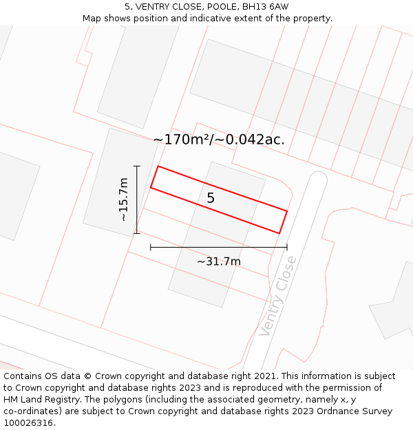 5, VENTRY CLOSE, POOLE, BH13 6AW: Plot and title map