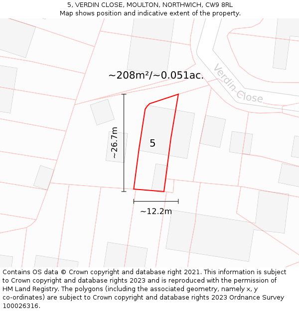 5, VERDIN CLOSE, MOULTON, NORTHWICH, CW9 8RL: Plot and title map