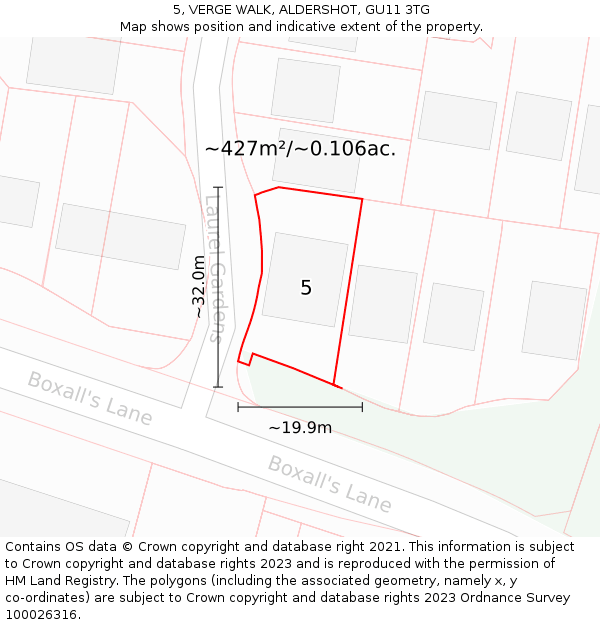 5, VERGE WALK, ALDERSHOT, GU11 3TG: Plot and title map