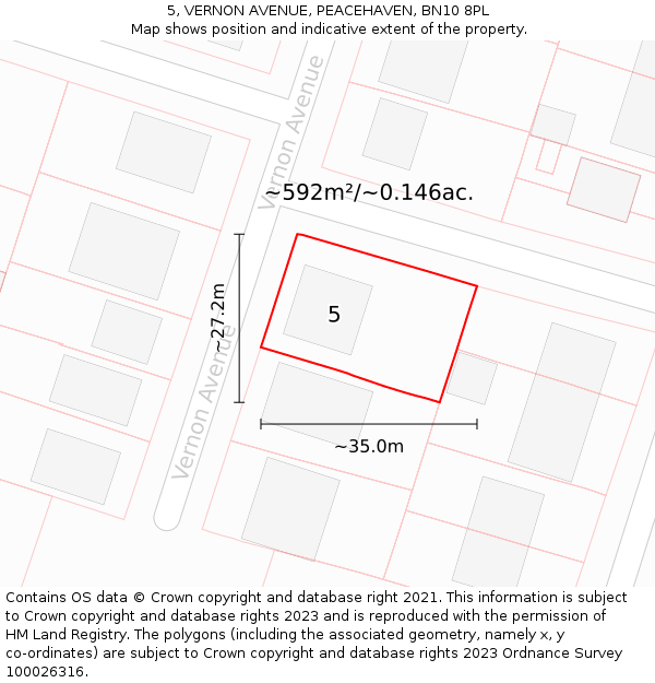 5, VERNON AVENUE, PEACEHAVEN, BN10 8PL: Plot and title map