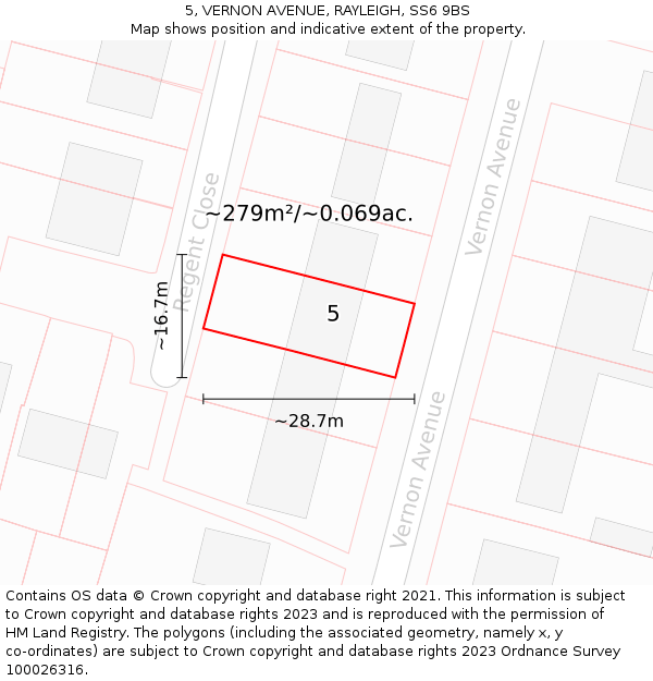 5, VERNON AVENUE, RAYLEIGH, SS6 9BS: Plot and title map