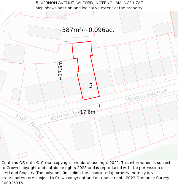 5, VERNON AVENUE, WILFORD, NOTTINGHAM, NG11 7AE: Plot and title map