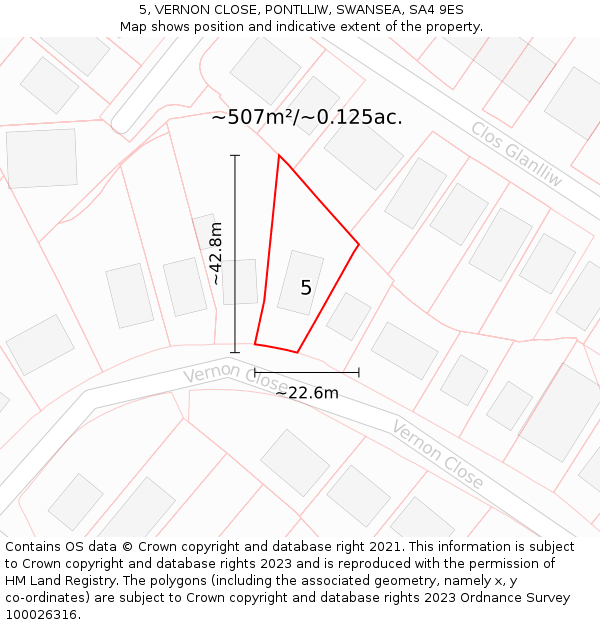 5, VERNON CLOSE, PONTLLIW, SWANSEA, SA4 9ES: Plot and title map