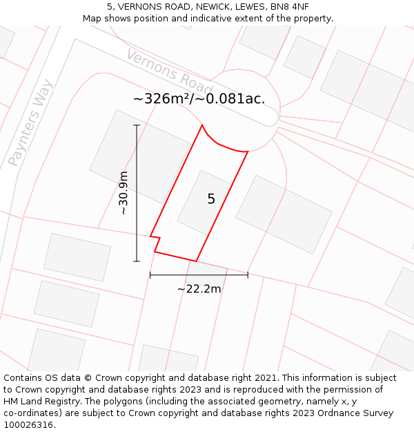 5, VERNONS ROAD, NEWICK, LEWES, BN8 4NF: Plot and title map