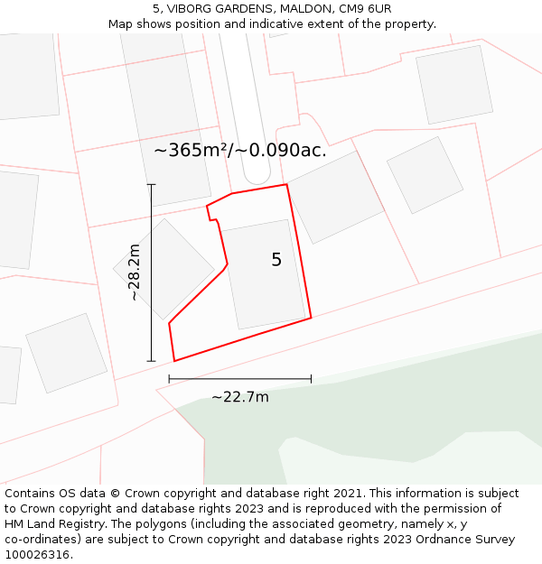 5, VIBORG GARDENS, MALDON, CM9 6UR: Plot and title map