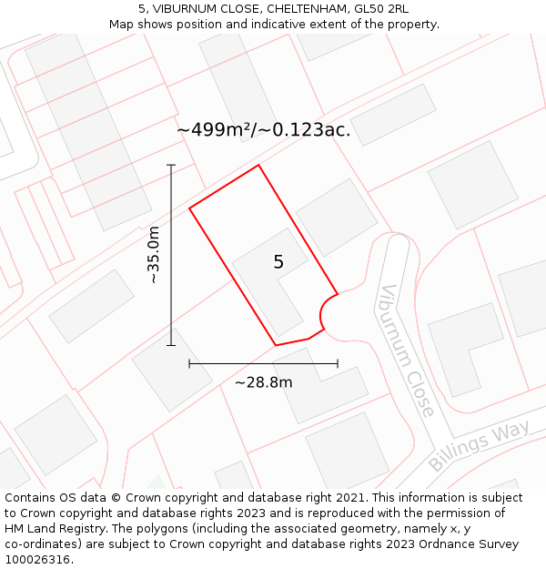 5, VIBURNUM CLOSE, CHELTENHAM, GL50 2RL: Plot and title map