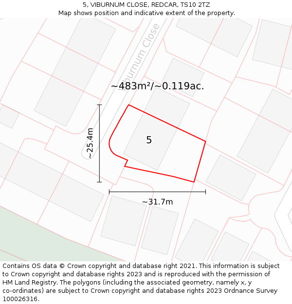 5, VIBURNUM CLOSE, REDCAR, TS10 2TZ: Plot and title map