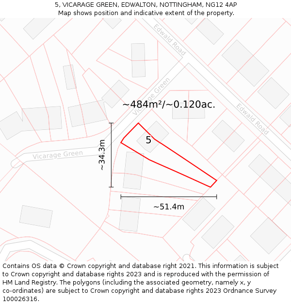 5, VICARAGE GREEN, EDWALTON, NOTTINGHAM, NG12 4AP: Plot and title map