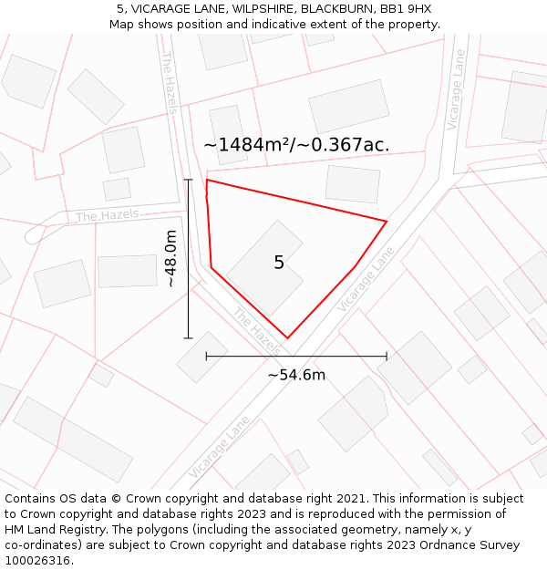 5, VICARAGE LANE, WILPSHIRE, BLACKBURN, BB1 9HX: Plot and title map