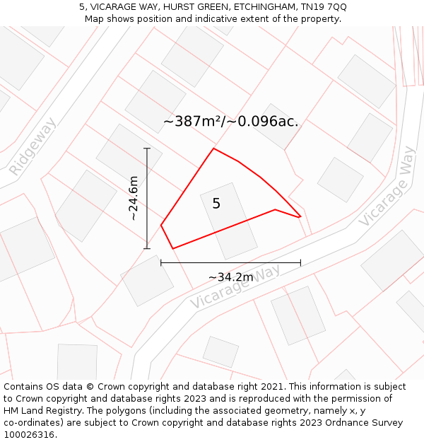 5, VICARAGE WAY, HURST GREEN, ETCHINGHAM, TN19 7QQ: Plot and title map