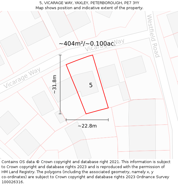 5, VICARAGE WAY, YAXLEY, PETERBOROUGH, PE7 3YY: Plot and title map