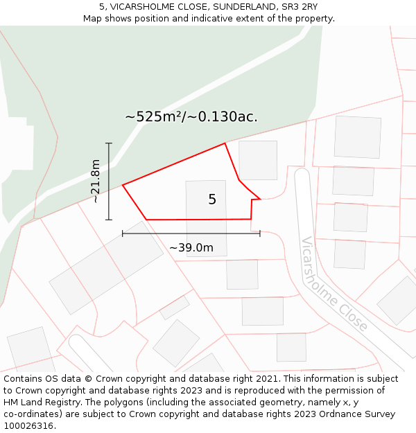 5, VICARSHOLME CLOSE, SUNDERLAND, SR3 2RY: Plot and title map