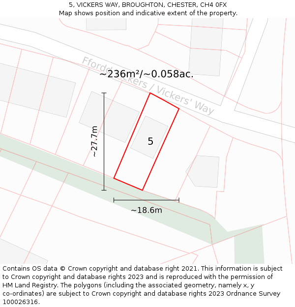 5, VICKERS WAY, BROUGHTON, CHESTER, CH4 0FX: Plot and title map