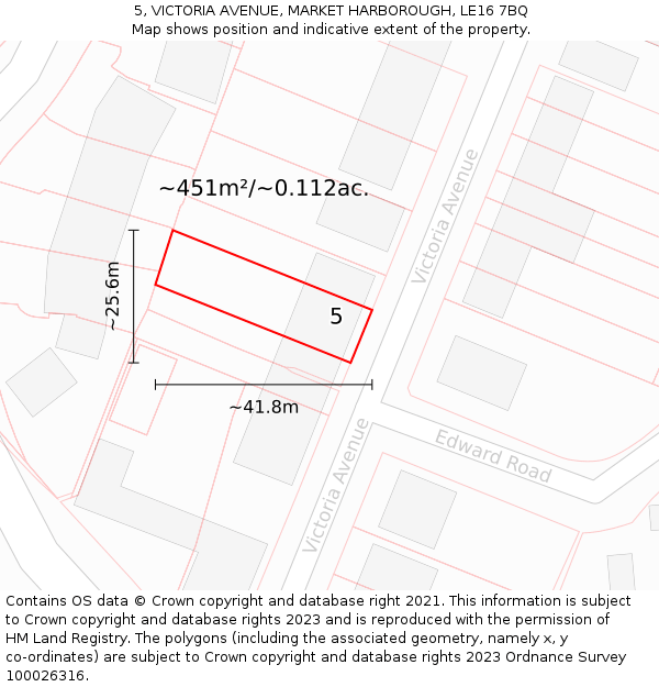 5, VICTORIA AVENUE, MARKET HARBOROUGH, LE16 7BQ: Plot and title map