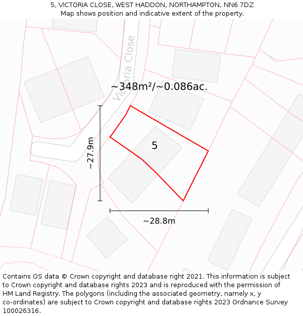 5, VICTORIA CLOSE, WEST HADDON, NORTHAMPTON, NN6 7DZ: Plot and title map