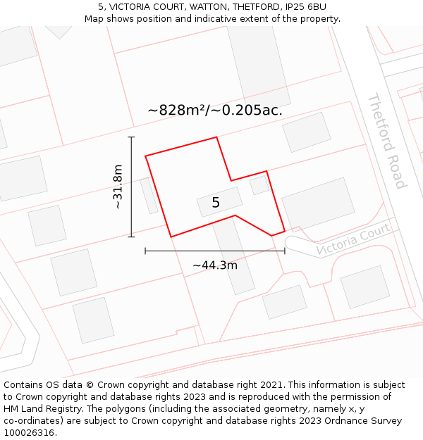 5, VICTORIA COURT, WATTON, THETFORD, IP25 6BU: Plot and title map