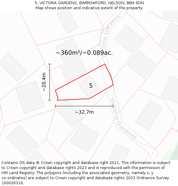 5, VICTORIA GARDENS, BARROWFORD, NELSON, BB9 6DN: Plot and title map