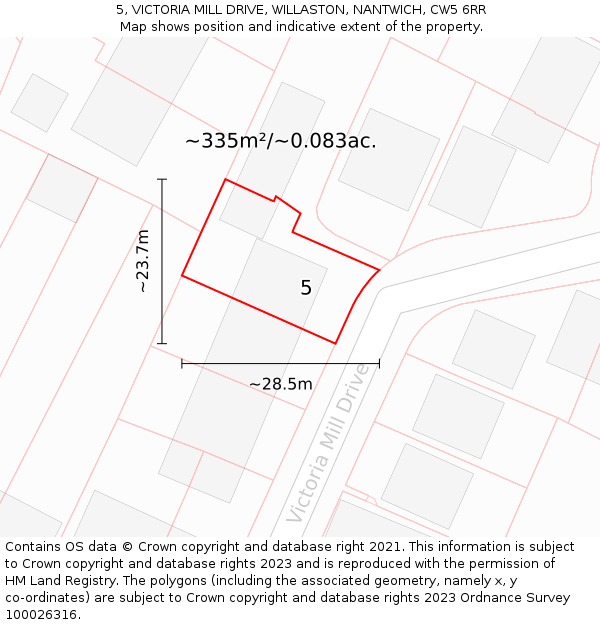 5, VICTORIA MILL DRIVE, WILLASTON, NANTWICH, CW5 6RR: Plot and title map