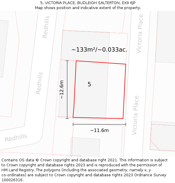 5, VICTORIA PLACE, BUDLEIGH SALTERTON, EX9 6JP: Plot and title map