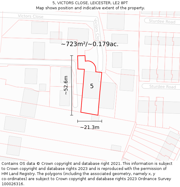 5, VICTORS CLOSE, LEICESTER, LE2 8PT: Plot and title map