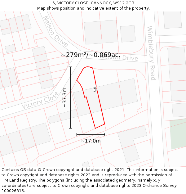 5, VICTORY CLOSE, CANNOCK, WS12 2GB: Plot and title map