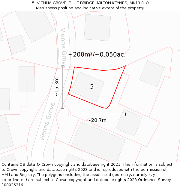 5, VIENNA GROVE, BLUE BRIDGE, MILTON KEYNES, MK13 0LQ: Plot and title map