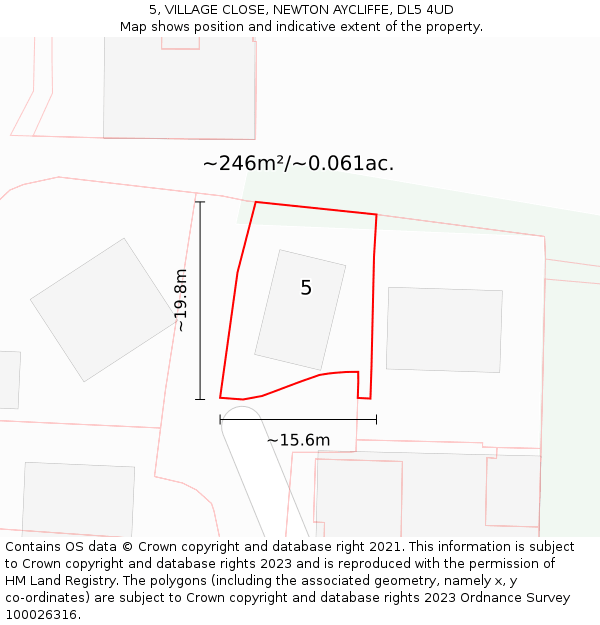 5, VILLAGE CLOSE, NEWTON AYCLIFFE, DL5 4UD: Plot and title map