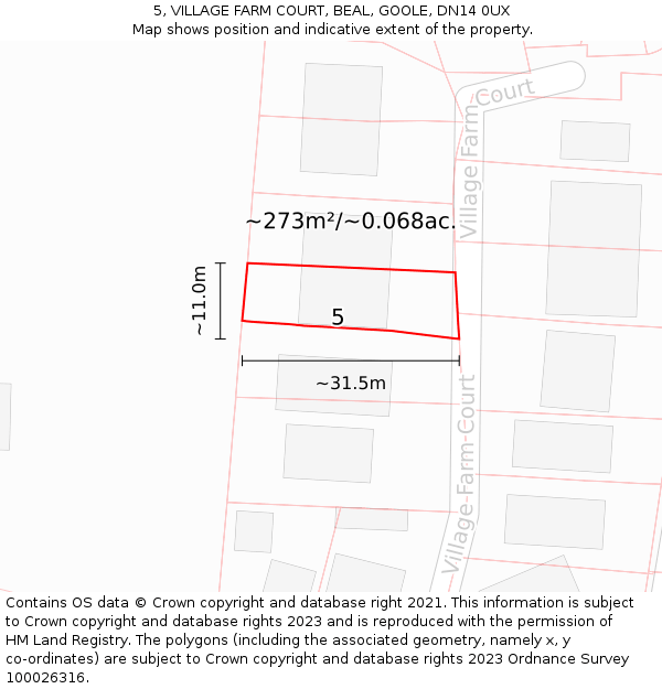 5, VILLAGE FARM COURT, BEAL, GOOLE, DN14 0UX: Plot and title map