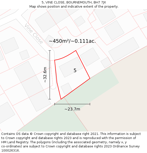 5, VINE CLOSE, BOURNEMOUTH, BH7 7JX: Plot and title map