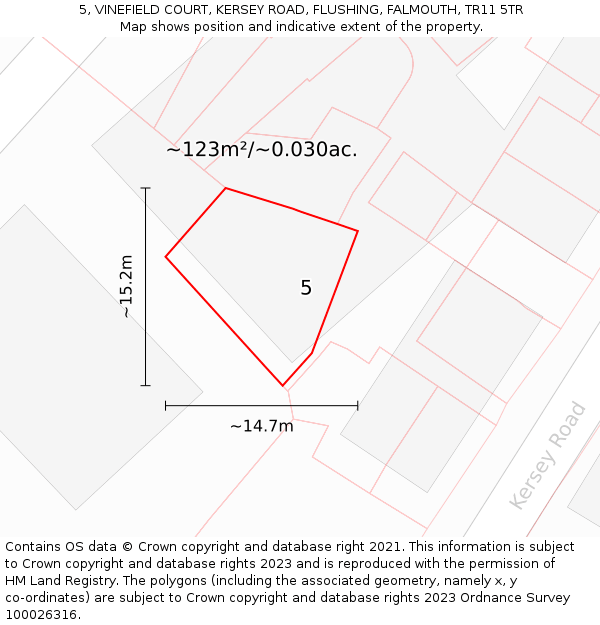 5, VINEFIELD COURT, KERSEY ROAD, FLUSHING, FALMOUTH, TR11 5TR: Plot and title map