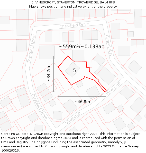 5, VINESCROFT, STAVERTON, TROWBRIDGE, BA14 8FB: Plot and title map