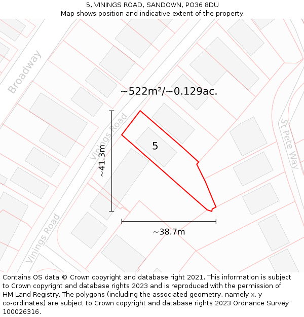 5, VININGS ROAD, SANDOWN, PO36 8DU: Plot and title map