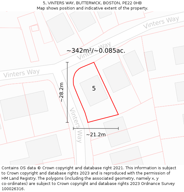 5, VINTERS WAY, BUTTERWICK, BOSTON, PE22 0HB: Plot and title map