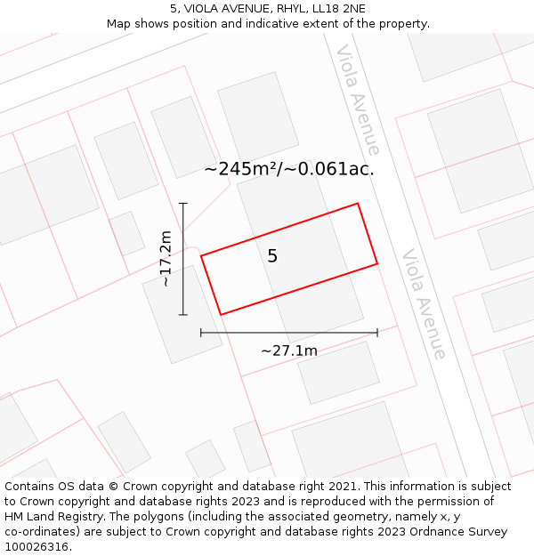 5, VIOLA AVENUE, RHYL, LL18 2NE: Plot and title map