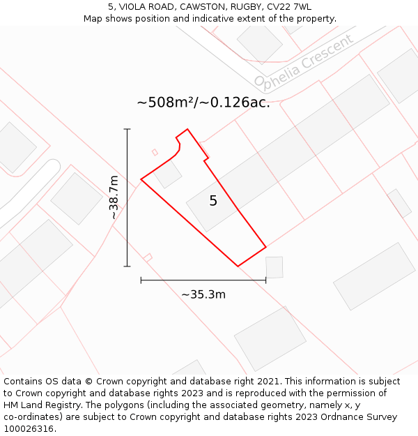 5, VIOLA ROAD, CAWSTON, RUGBY, CV22 7WL: Plot and title map