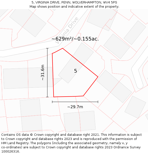 5, VIRGINIA DRIVE, PENN, WOLVERHAMPTON, WV4 5PS: Plot and title map