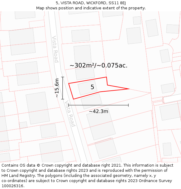 5, VISTA ROAD, WICKFORD, SS11 8EJ: Plot and title map