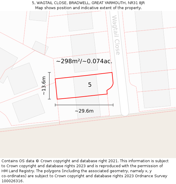 5, WAGTAIL CLOSE, BRADWELL, GREAT YARMOUTH, NR31 8JR: Plot and title map