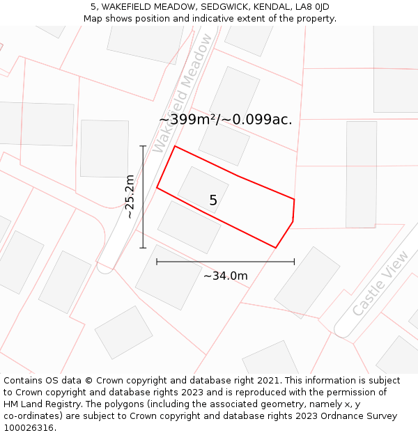 5, WAKEFIELD MEADOW, SEDGWICK, KENDAL, LA8 0JD: Plot and title map