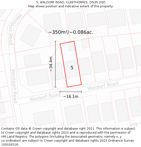 5, WALDORF ROAD, CLEETHORPES, DN35 0QD: Plot and title map