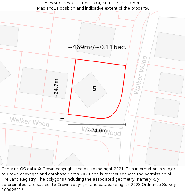 5, WALKER WOOD, BAILDON, SHIPLEY, BD17 5BE: Plot and title map