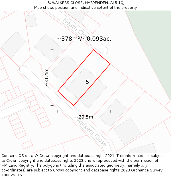 5, WALKERS CLOSE, HARPENDEN, AL5 1QJ: Plot and title map