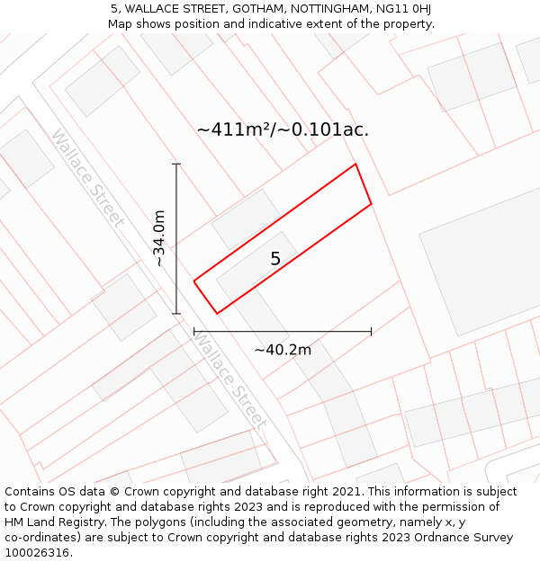 5, WALLACE STREET, GOTHAM, NOTTINGHAM, NG11 0HJ: Plot and title map