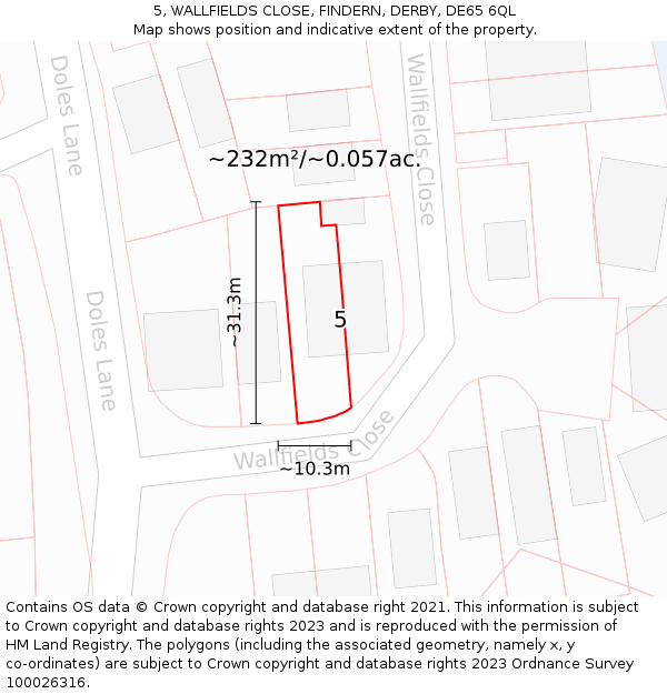 5, WALLFIELDS CLOSE, FINDERN, DERBY, DE65 6QL: Plot and title map