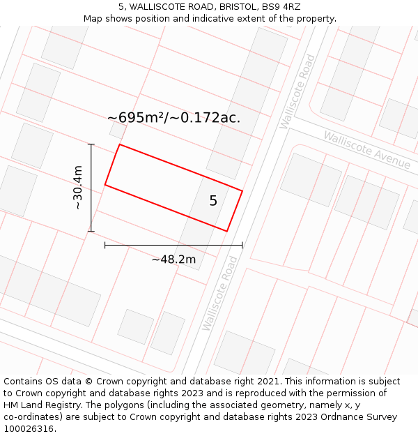 5, WALLISCOTE ROAD, BRISTOL, BS9 4RZ: Plot and title map