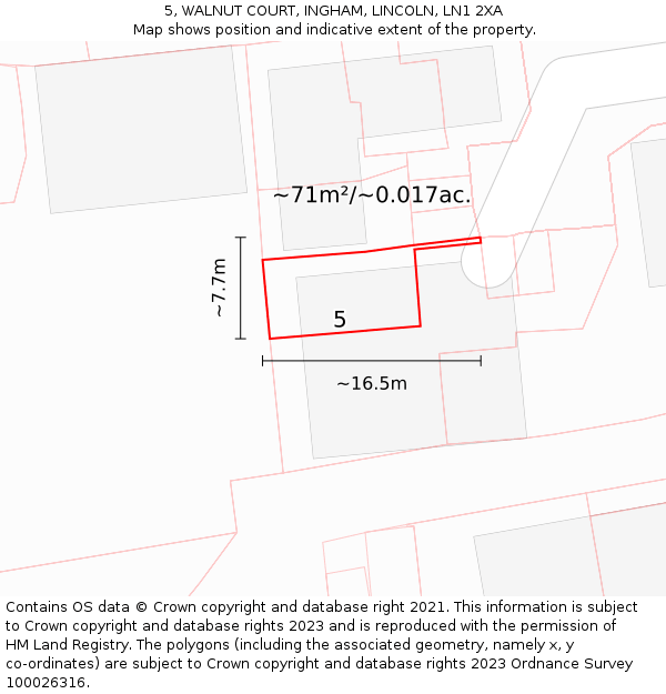 5, WALNUT COURT, INGHAM, LINCOLN, LN1 2XA: Plot and title map