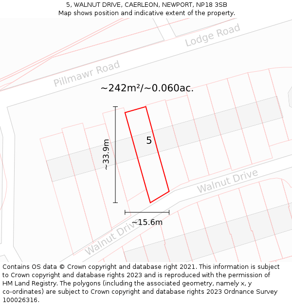 5, WALNUT DRIVE, CAERLEON, NEWPORT, NP18 3SB: Plot and title map