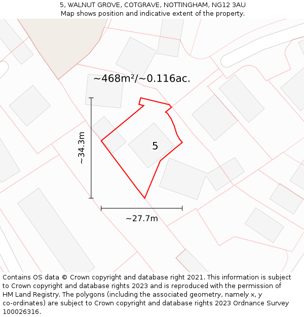 5, WALNUT GROVE, COTGRAVE, NOTTINGHAM, NG12 3AU: Plot and title map